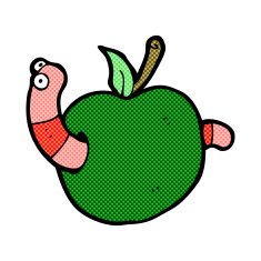 comic cartoon worm in apple N3