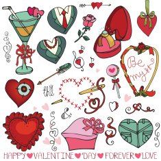 Valentine day wedding hearts frame decor element set