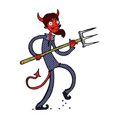 comic cartoon devil with pitchfork N7
