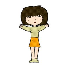 comic cartoon woman raising arms in air N3