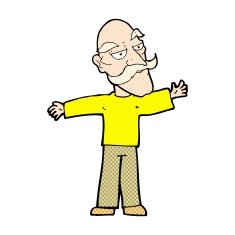 comic cartoon old man spreading arms wide N3