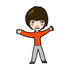 comic cartoon waving woman N39