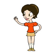 comic cartoon waving woman N40