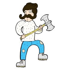 comic cartoon man with axe