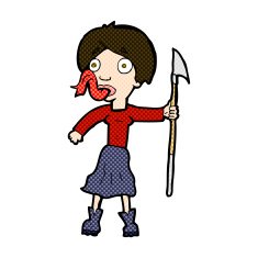 comic cartoon woman with spear sticking out tongue N3