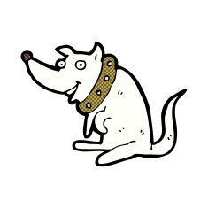comic cartoon happy dog in big collar N2