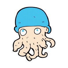 comic cartoon alien head wearing hat N3