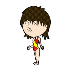 comic cartoon woman in swimsuit shrugging shoulders N3