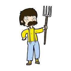 comic cartoon farmer with pitchfork N3