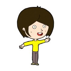 comic cartoon happy girl waving N3