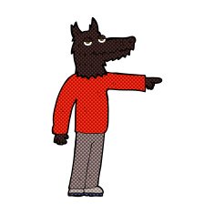 comic cartoon wolf man pointing N3