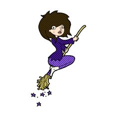 comic cartoon witch riding broomstick N5