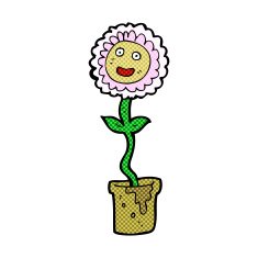 comic cartoon flower with face N7