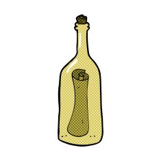 comic cartoon letter in a bottle N8