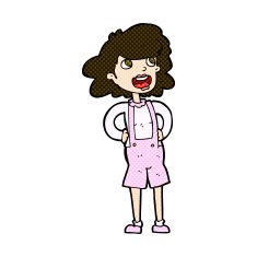 comic cartoon woman in dungarees N2