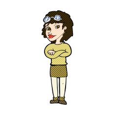 comic cartoon woman with crossed arms and safety goggles N3