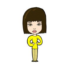 comic cartoon woman indicating self N3
