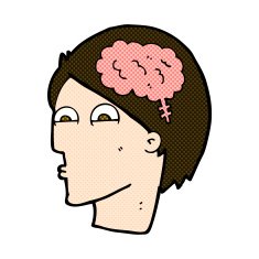 comic cartoon head with brain symbol N12
