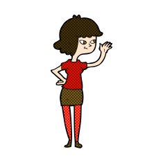 comic cartoon friendly girl waving N2