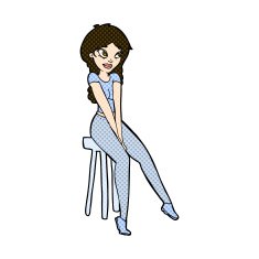 comic cartoon pretty girl on stool N3