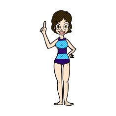 comic cartoon woman in striped swimsuit N3