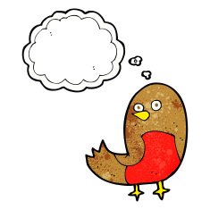cartoon robin with thought bubble N35