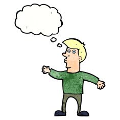 cartoon worried man with thought bubble N94