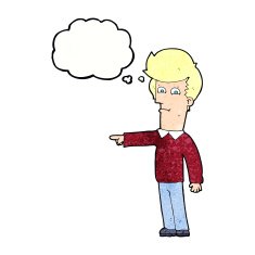 cartoon man pointing with thought bubble N192