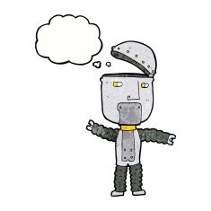 cartoon robot with thought bubble N175