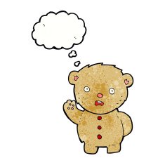 cartoon unhappy teddy bear with thought bubble N5