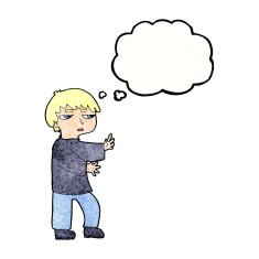 cartoon man gesturing with thought bubble N31