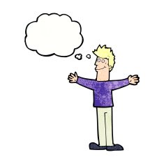 cartoon happy man with thought bubble N459