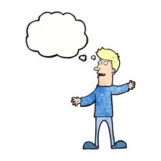 cartoon surprised man with thought bubble N139