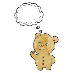 cartoon waving teddy bear with thought bubble N30