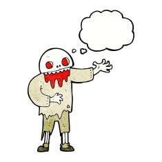 cartoon spooky zombie with thought bubble N9