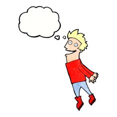 cartoon drenched man flying with thought bubble N8