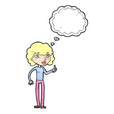 cartoon woman giving thumbs up symbol with thought bubble N67