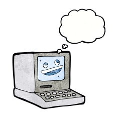 cartoon old computer with thought bubble N23
