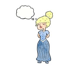 cartoon pretty victorian woman with thought bubble N11