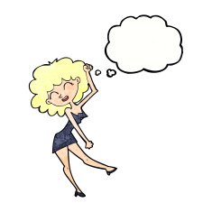 cartoon dancing woman with thought bubble N51