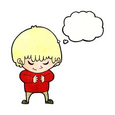 cartoon shy boy with thought bubble N19