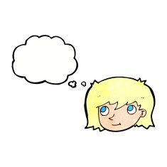 cartoon female face with thought bubble N150