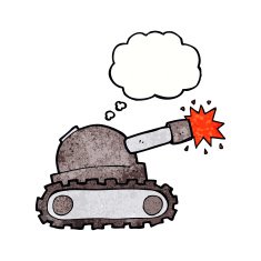 cartoon tank with thought bubble N3