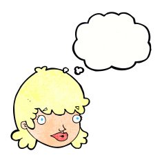 cartoon female face with surprised expression thought bubbl N21