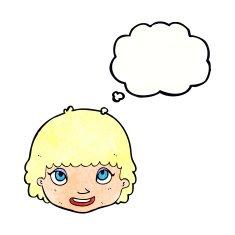 cartoon happy female face with thought bubble N186