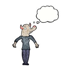 cartoon werewolf woman with thought bubble N7