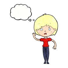 cartoon waving woman with thought bubble N145