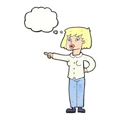 cartoon woman pointing with thought bubble N213