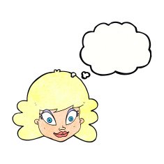cartoon happy female face with thought bubble N190