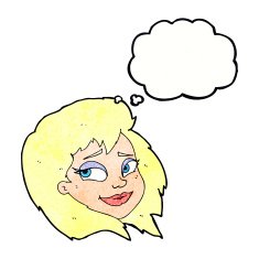 cartoon happy female face with thought bubble N191